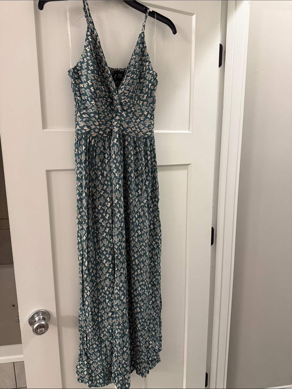 Angie Teal Floral Maxi Dress with Spaghetti Straps